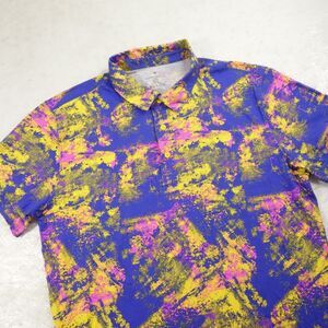 Fabletics Shirt Mens Large Purple Yellow Abstract Tie Dye Polo Golf 4 Way